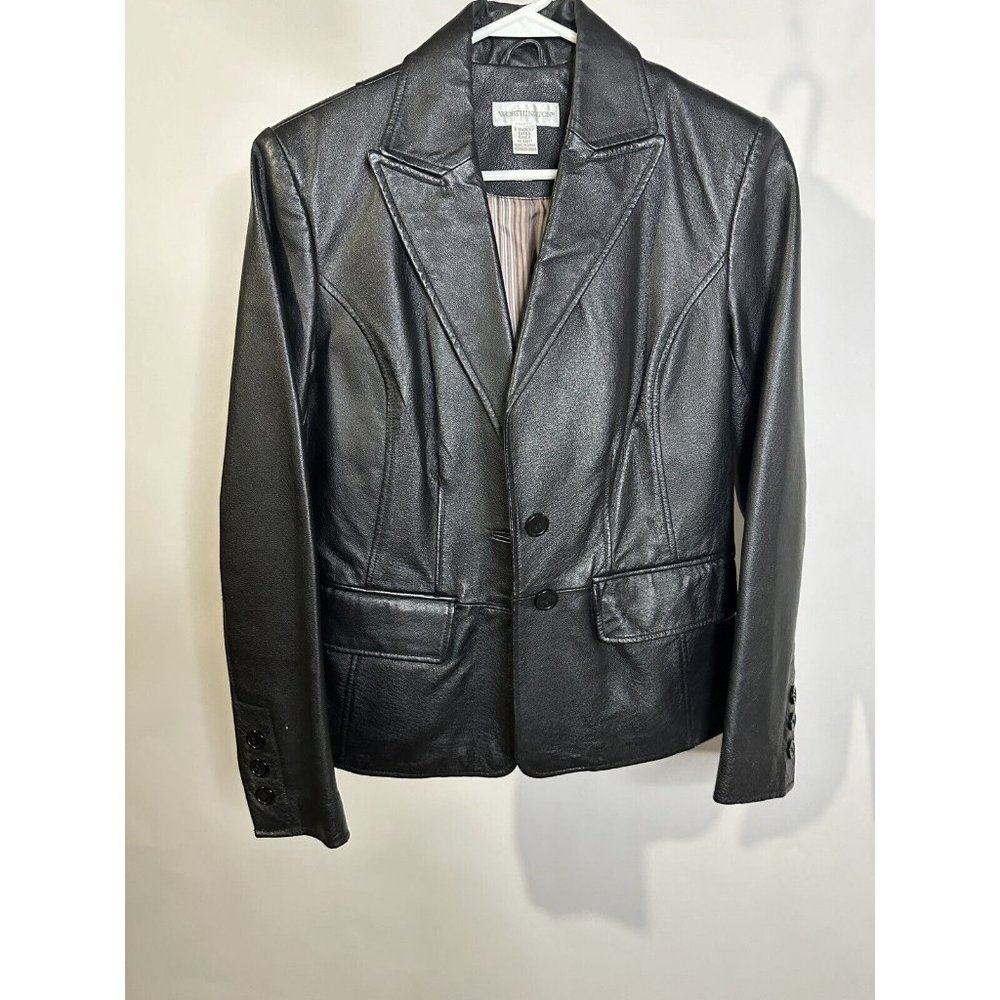Worthington Womens Short Lined  Genuine Leather Jacket Coat Black Size‎ Small